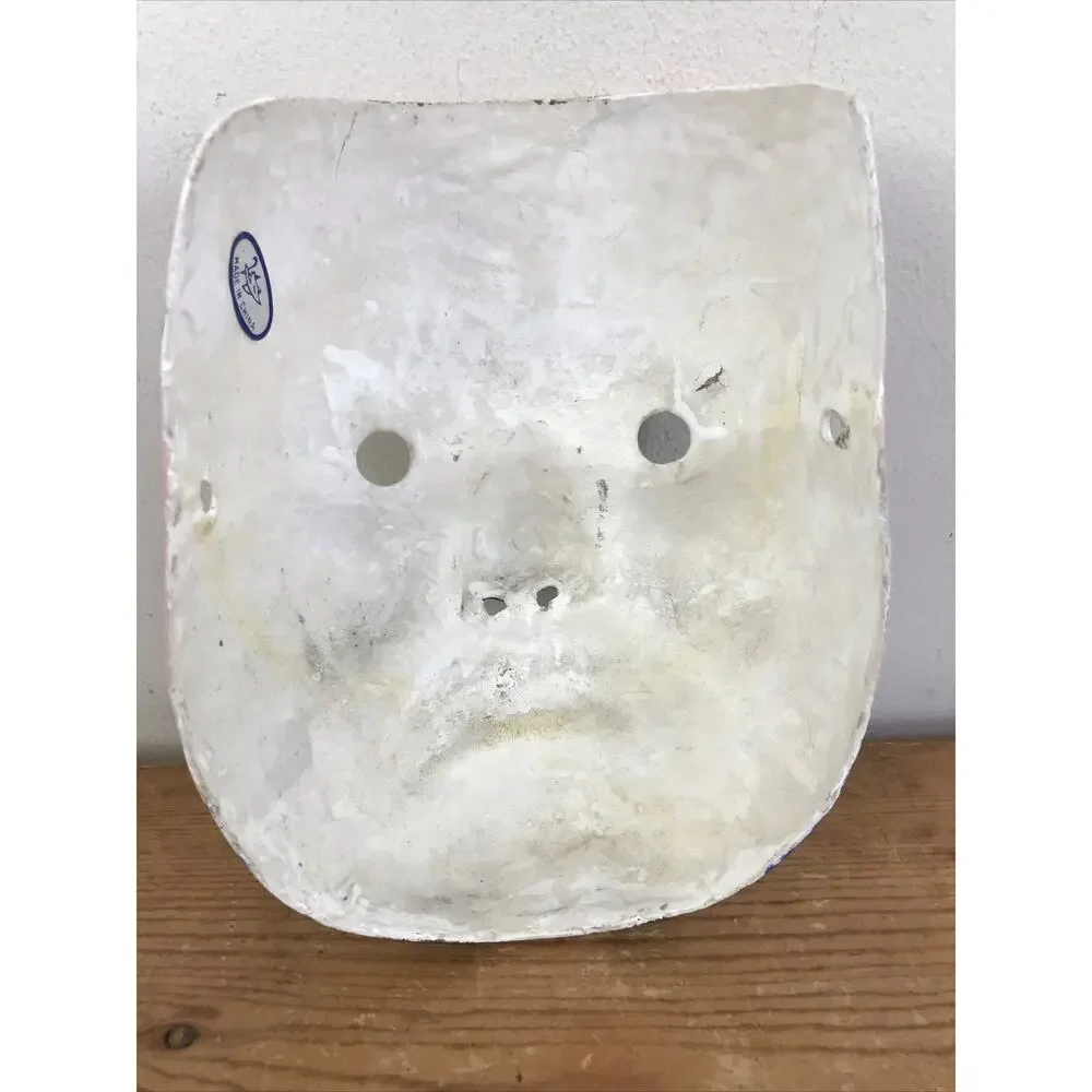 Vintage Chinese New Year Red Blue Gold Paper Plaster Painted Face Opera Mask